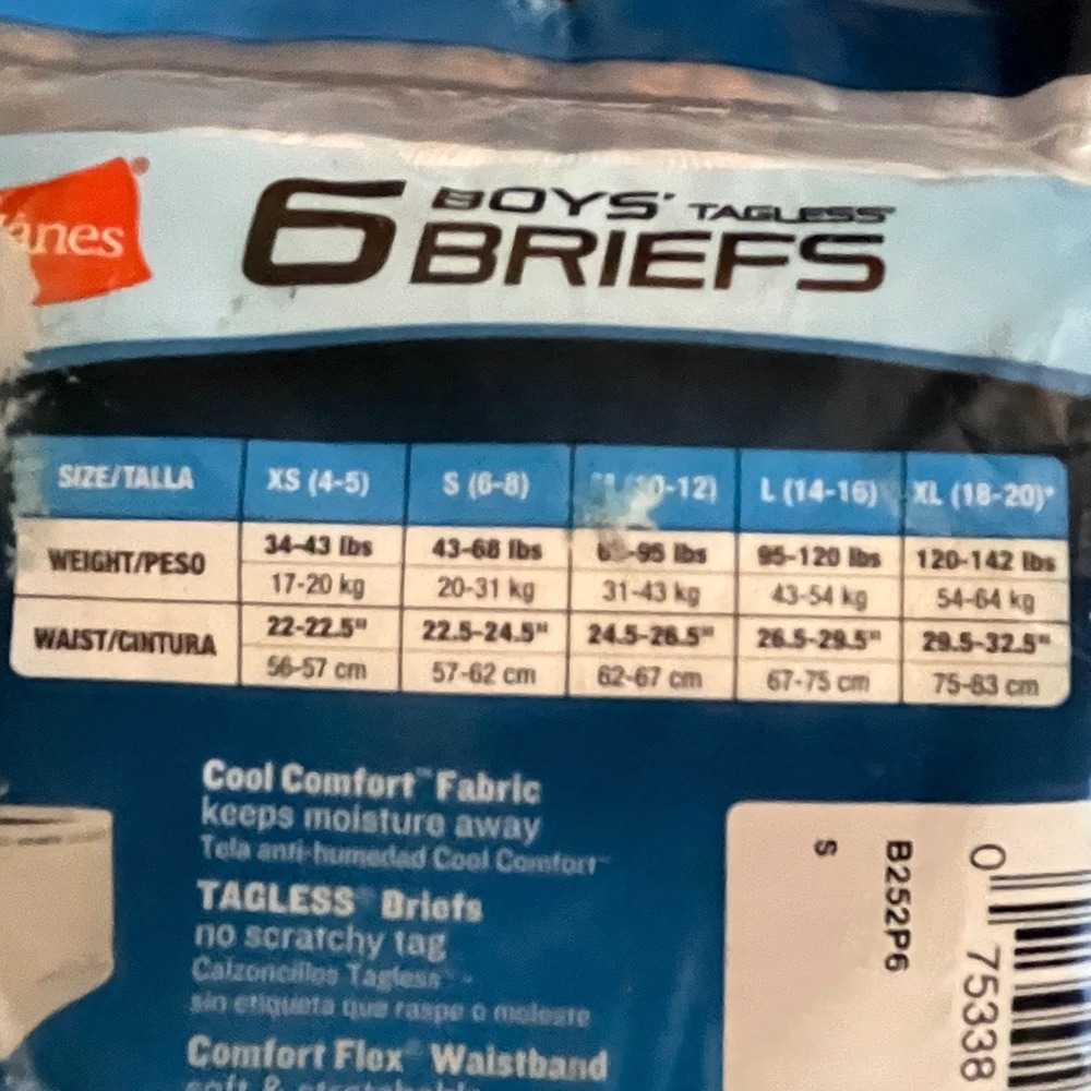 HANES 6-Pack Tagless Comfort Soft Wicking Briefs Boy's Size S/P (6-8) - Picture 3 of 3